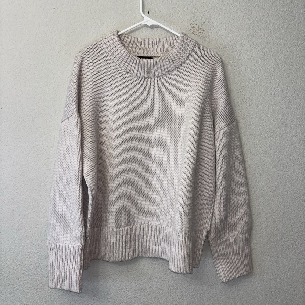 Quince Australian Merino Wool Cropped Mock Neck Sweater Women's Size L Oatmeal